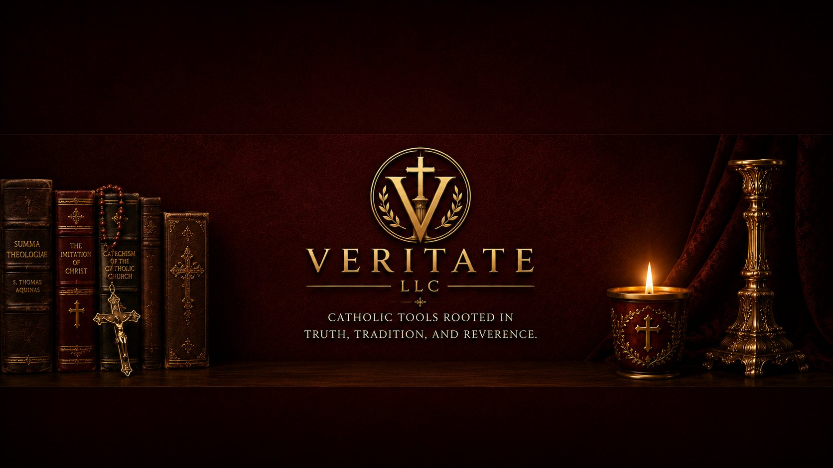 Catholic books and candle in a traditional setting